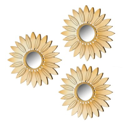 Set de 3 miroirs ronds dorés fleurs 25.5x25.5x1.5cm WADIGA