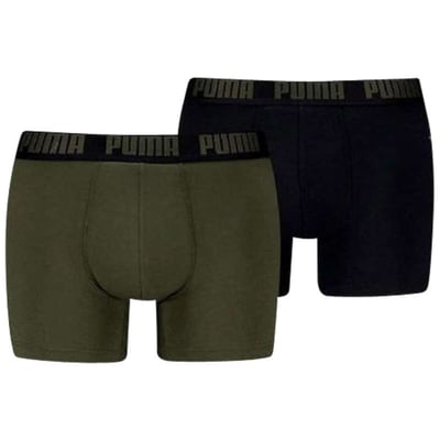 Lot de 2 Boxers classiques en coton unis noir et kaki avec une taille élastique PUMA