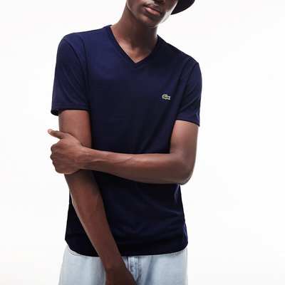 Camiseta con cuello de pico de punto de algodón LACOSTE
