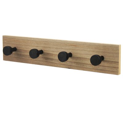 Portemanteau mural 4 accroches bois et noir 40x6x8cm WADIGA