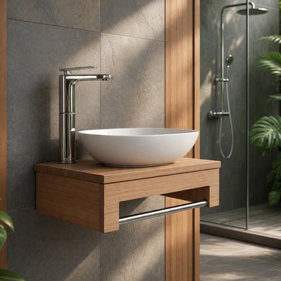 Meuble sous-vasque suspendu en teck pour lave-mains, Lazzia WILDWATER