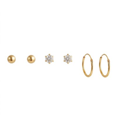 Set 3 paires de boucles d'oreilles - argent 925 doré BALABOOSTE