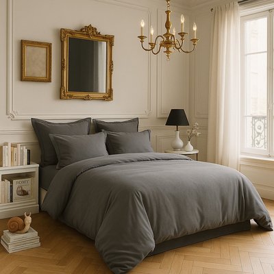 Housse de couette satin de coton lavé unie, Desir BATON ROUGE