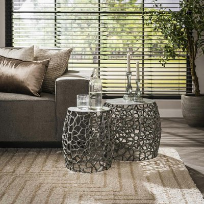 Bout de canapé nickel noir aluminium motifs ajourés (2 pièces) PIER IMPORT