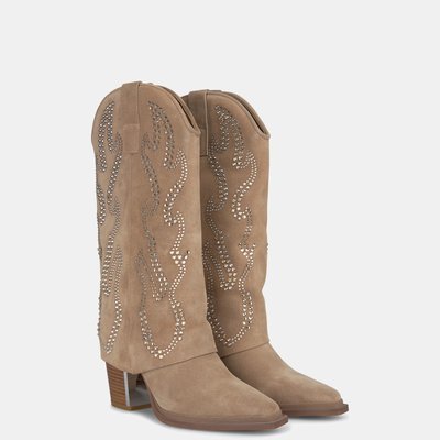 Bottes à talons en cuir avec strass sur la tige ALMA EN PENA
