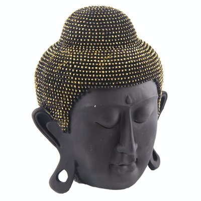 Tête de Bouddha en résine noire et doré H17cm PIER IMPORT