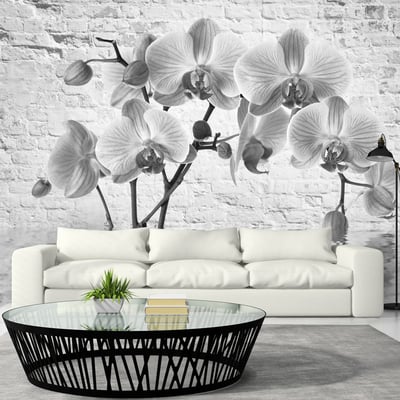 Papier peint intissé panoramique Fleurs Orchid in Shades of Gray EDEN