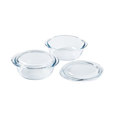 Lot de 2 cocottes rondes en verre 1L - multi-usages PYREX