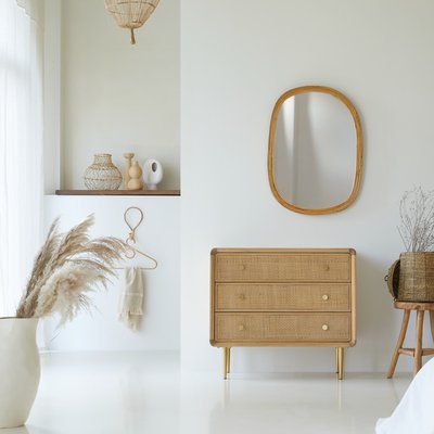 Commode en chêne massif et cannage COME TIKAMOON