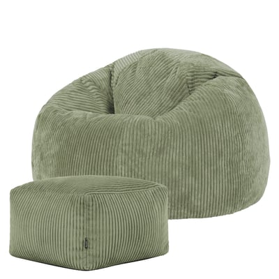 Pouf classique et son repose-pied carré velours côtelé Oeko-Tex® - KINGSTON ICON