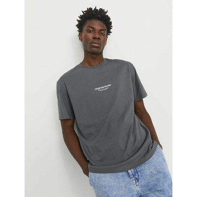 Slogan Print Cotton T-Shirt with Crew Neck JACK & JONES
