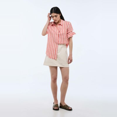 Chemise manches longues rayée en lin MONOPRIX