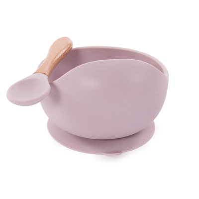Assiette Ventouse Silicone & Cuillère Rose BO JUNGLE