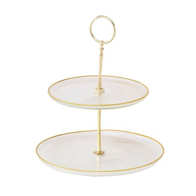 Plat de présentation 2 étages en verre strié et métal doré 21.5x21.5x25cm WADIGA