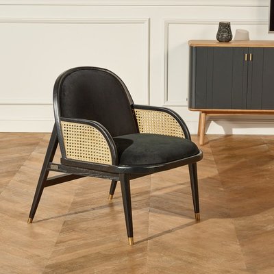 Fauteuil en chêne, cannage et velours MARCEL ROBIN DES BOIS