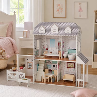 Maison Poupée Ferme 2 étages avec écurie et accessoires, DREAMLAND TEAMSON KIDS