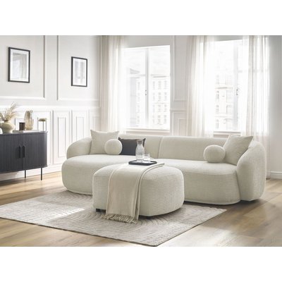 Canapé d'angle fixe 4 places en tissu bouclette avec pouf, ASHLEY BOBOCHIC