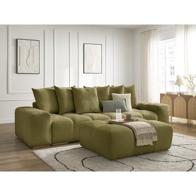 Canapé droit convertible 3 places en tissu texturé avec pouf, ANAKIN BOBOCHIC