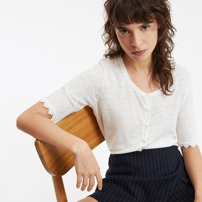 Tee shirt en lin manches courtes LA REDOUTE COLLECTIONS