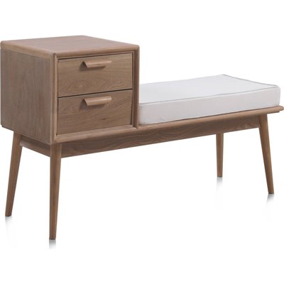 Banc en bois de frêne naturel avec coussin et deux tiroirs RECOLLECTION