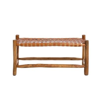 Banc en cuir marron et en bois  ZOÉ MADE IN MEUBLES 