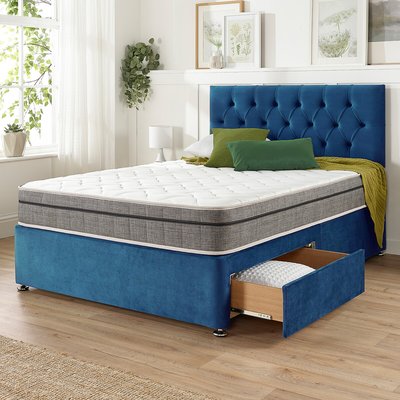 Oliver Velvet 2 Drawer Divan Bed and Pocket+ Memory Mattress Set ASPIRE