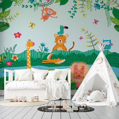 Papier peint panoramique pour enfant avec thème de la forêt - 255x260 cm (l x h) LA TOUCHE ORIGINALE