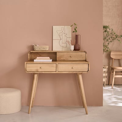 Bureau en bois massif 90 cm 3 tiroirs  FIFTIES BERAH GETAH