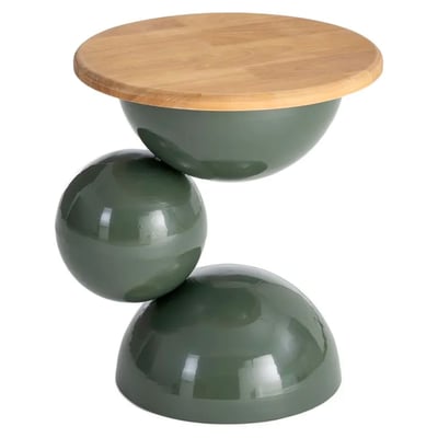 Table d'appoint design en métal vert et bois 41x41x46.5cm WADIGA