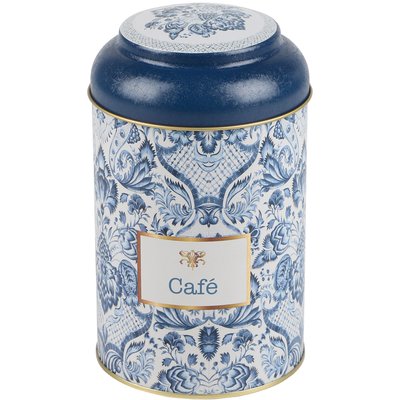 Boîte à café en métal bleu, blanc et doré WADIGA