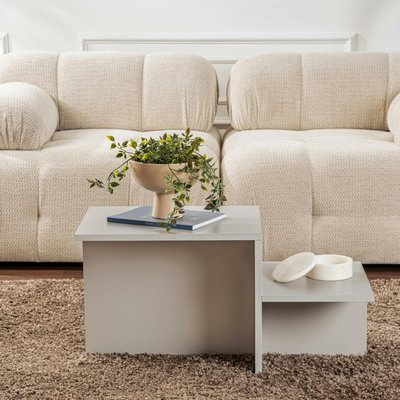 Table basse moderne grise - effet laqué, 2 niveaux MARFA PIER IMPORT