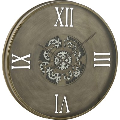 Horloge ronde cuivre style antique engrenages chiffres romains RECOLLECTION
