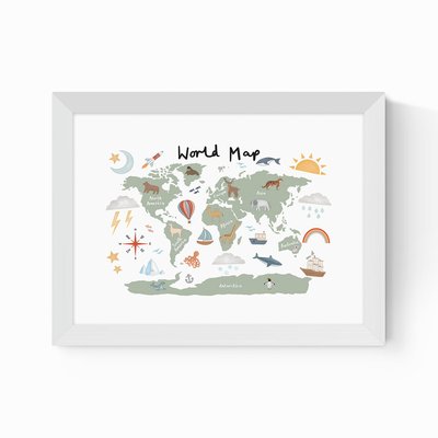 World Map in Green by Kid of the Village EAST END PRINTS