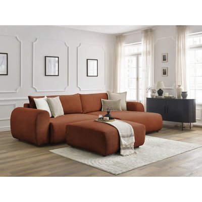 Canapé d'angle convertible 5 places en tissu lisse avec pouf, LUCIEN BOBOCHIC