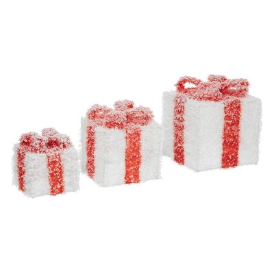 Décoration cadeaux  blanc et rouge x3 65 LED blanc chaud à piles FEERIC LIGHTS & CHRISTMAS