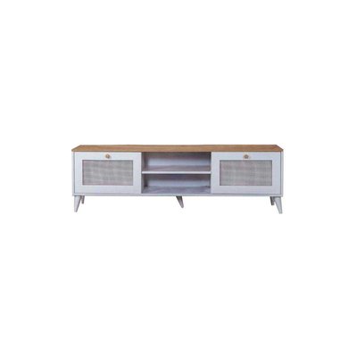 Meuble TV en aggloméré Calvin 180 x 41 x 55 cm - chêne et blanc HANAH HOME