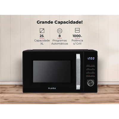 Micro-Ondas 25L Digital C/Grill Preto 1862FL, FLAMA FLAMA