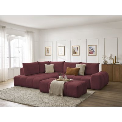 Canapé d'angle convertible 4 places en tissu chiné avec pouf, EVEREST BOBOCHIC