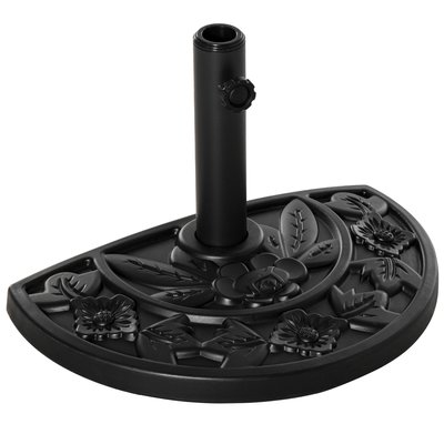 Pied de parasol demi-cercle HDPE motif fleurs feuilles noir OUTSUNNY