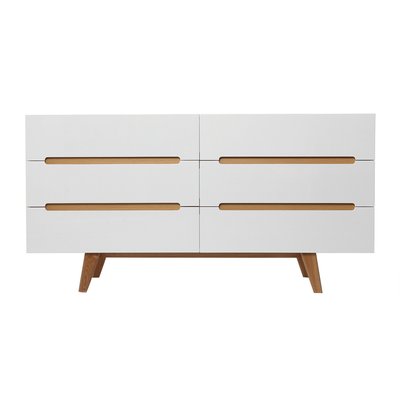 Commode scandinave finition blanc brillant laqué 6 tiroirs L160 cm MELKA MILIBOO