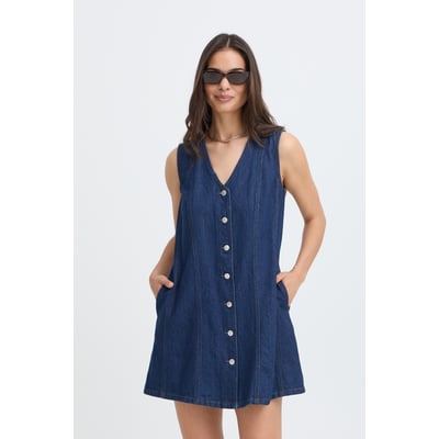 Robe en jean sans manches, col V, boutonnée, longueur mi-cuisse B.YOUNG