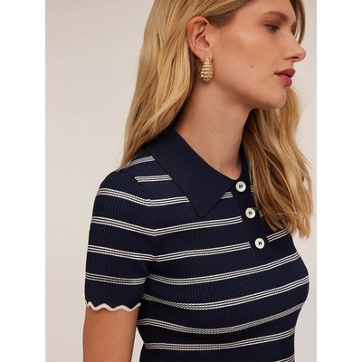 Polo en maille de viscose mélangée à côtes avec motif à rayures MOTIVI