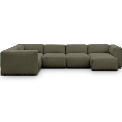 Canapé modulable panoramique 6 places, méridienne droite en velours côtelé + pouf - MODULO HOMIFAB