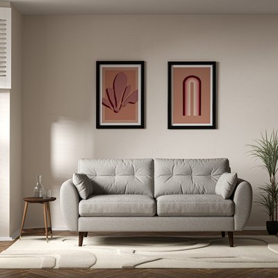 Ada Scandi Buttoned Soft Woven 3 Seater Sofa with Dark Wood Legs SO'HOME