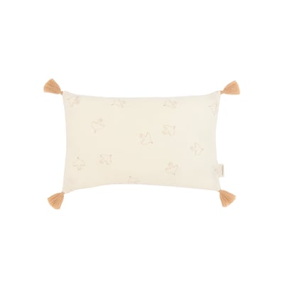Coussin rectangulaire avec pompons en double gaze de coton lavé WABI-SABI NOBODINOZ