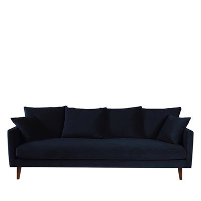 Canapé convertible 4 places en velours pieds bois foncé - VILLABON DRAWER