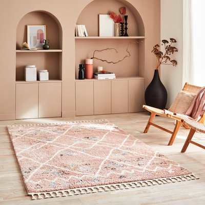 Tapis de salon géométrique imitation laine à franges DELYA NAZAR RUGS