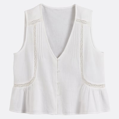 Блузка без рукавов с V-образным вырезом, с вышивкой LA REDOUTE COLLECTIONS
