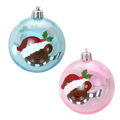 Set de 4 boules bleu et rose Ourson de noel DOUCEUR D'INTÉRIEUR