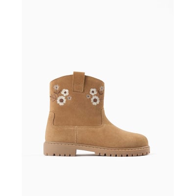 Bottines en suéde avec fleurs brodées ZIPPY